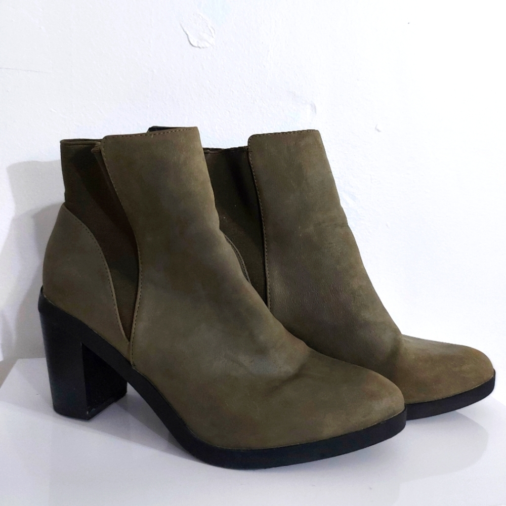 Call It Spring Ankle Booty Khaki Green Chunky Heel Size 10 US